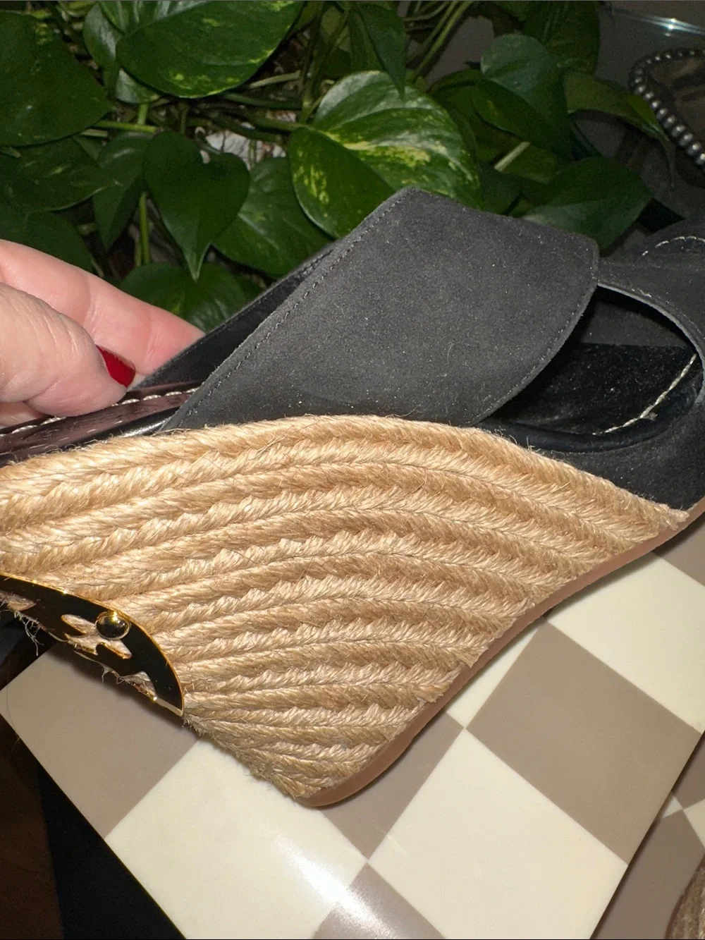 Tory Burch Bailey Black Lancaster Suede  Leather Espadrille Wedge NWOT size 7 🖤